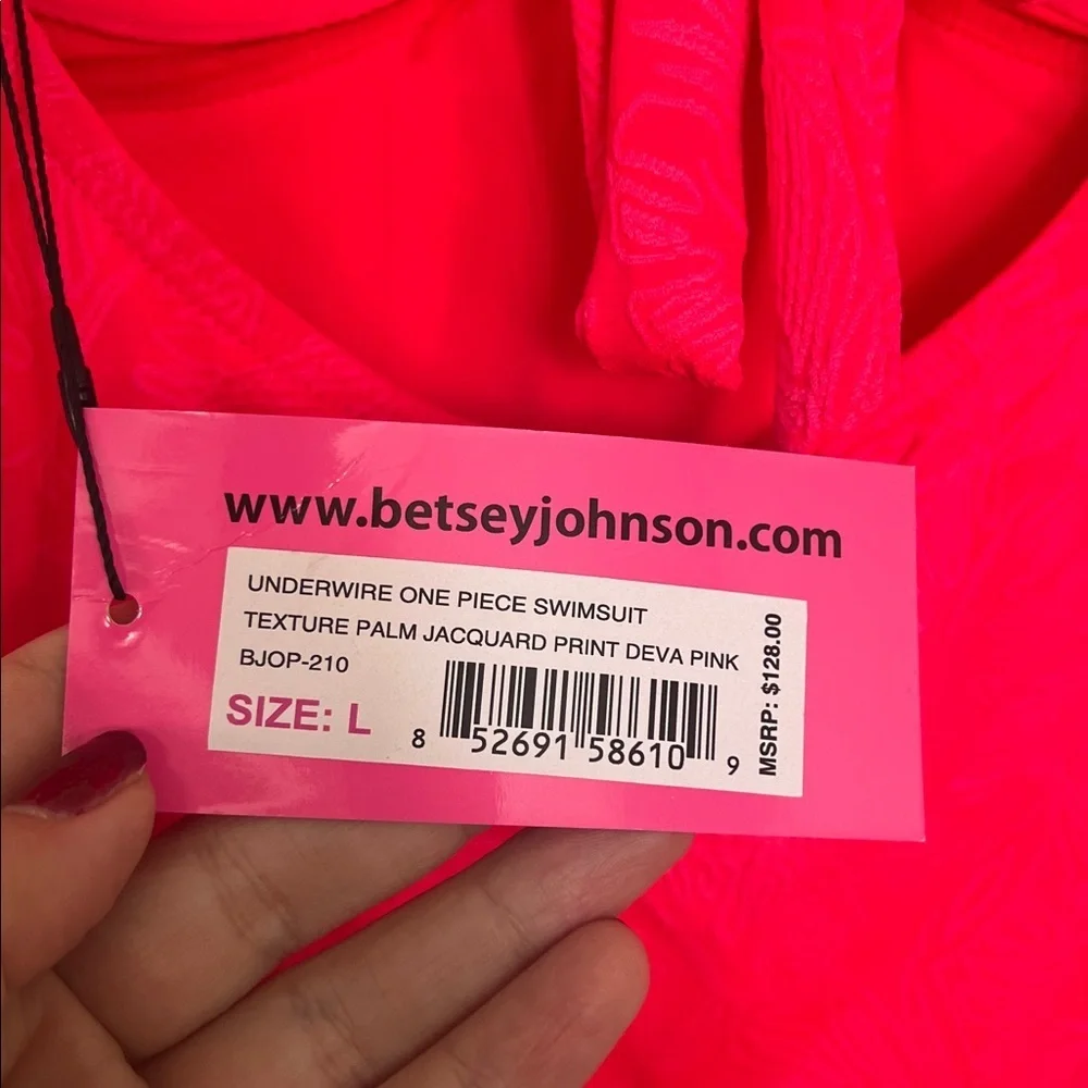 NWT Betsey Johnson Retro Chic Diva Pink Textured Palm Underwire One-Piece - L